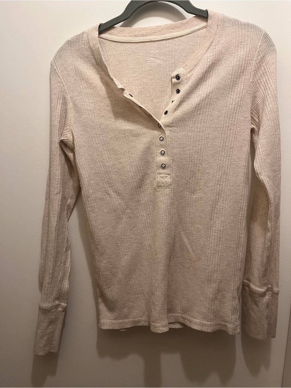 aerie Light Cream Waffle Henley Long Sleeve Top